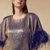 Vetements Marina Rinaldi | Robe Metallisee Avec Plumes Violet