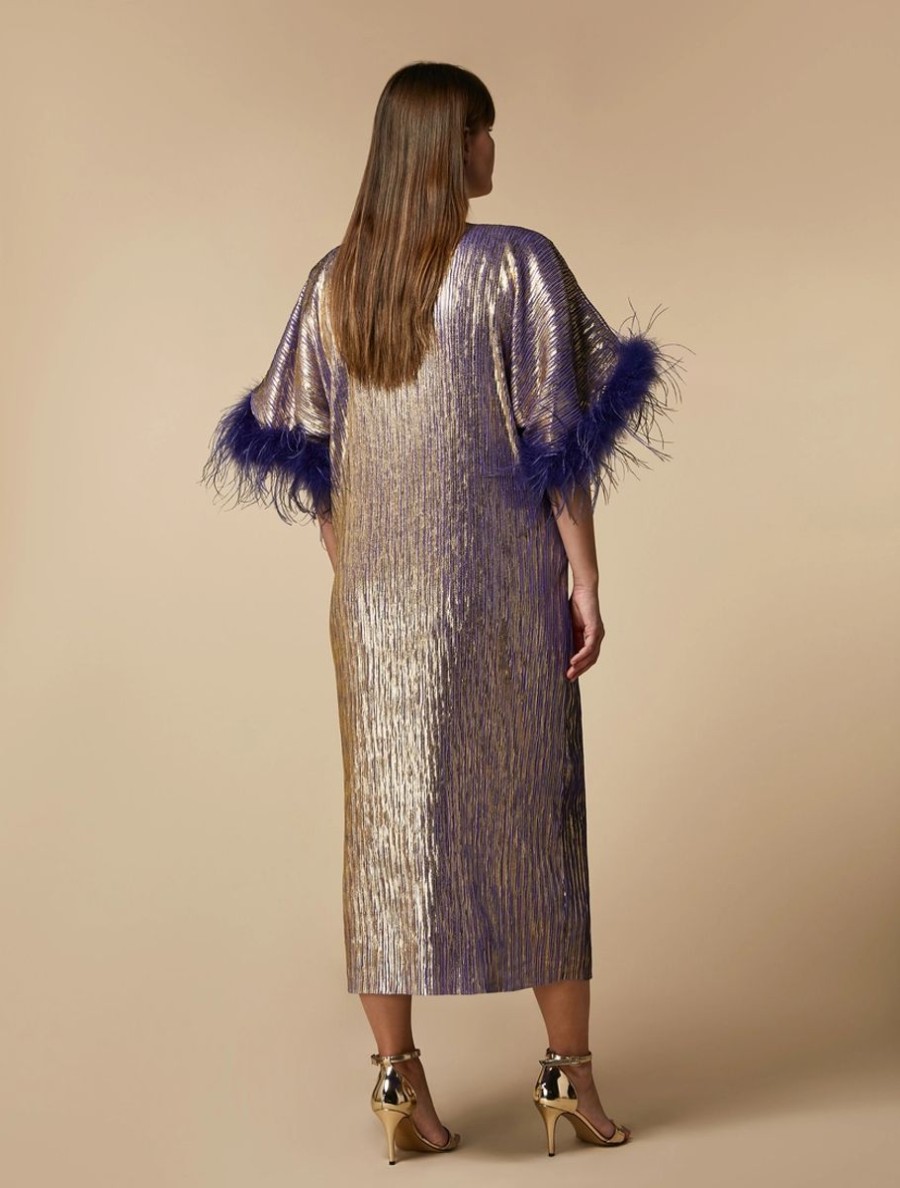 Vetements Marina Rinaldi | Robe Metallisee Avec Plumes Violet