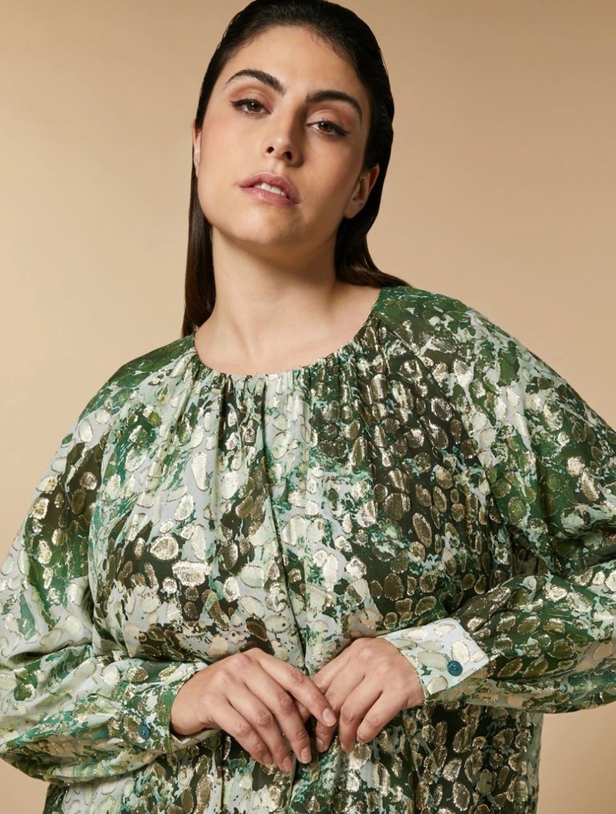 Vetements Marina Rinaldi | Robe En Fil Coupe De Soie Olive Verte