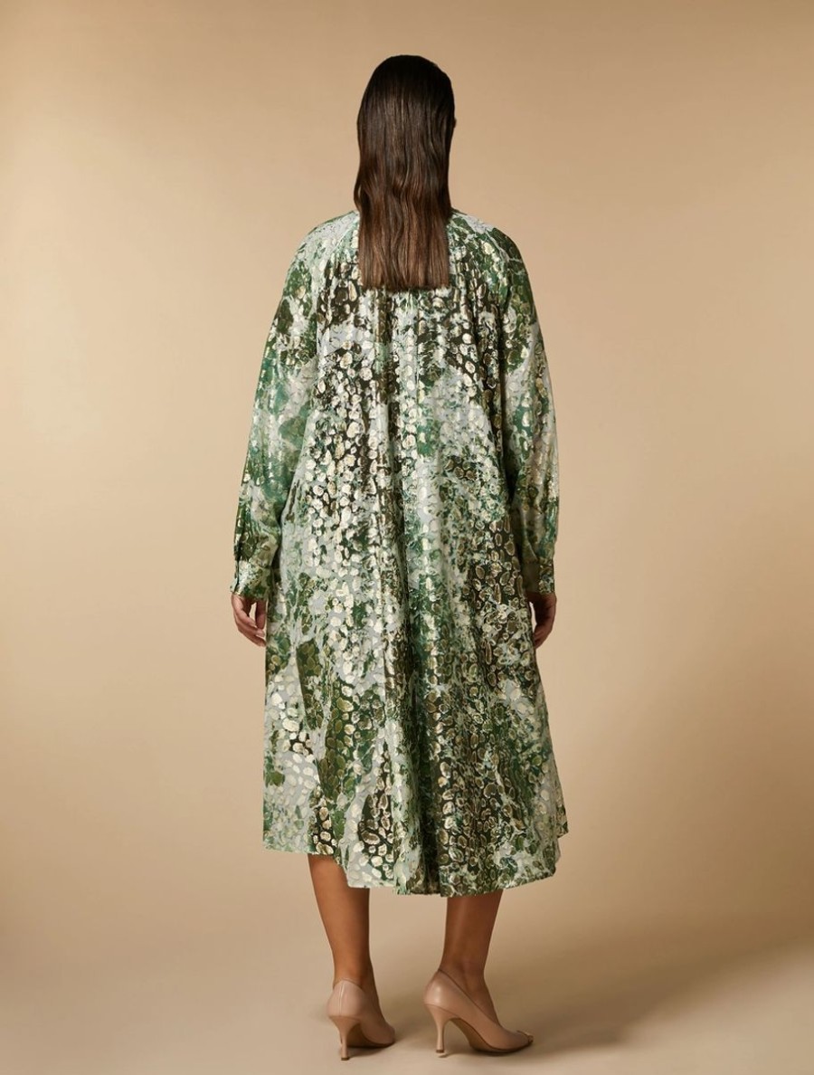 Vetements Marina Rinaldi | Robe En Fil Coupe De Soie Olive Verte