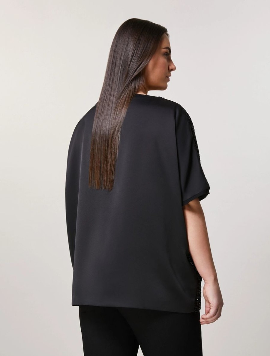 Vetements Marina Rinaldi | Blouse En Crepe Envers Satin Ornee De Sequins Noir