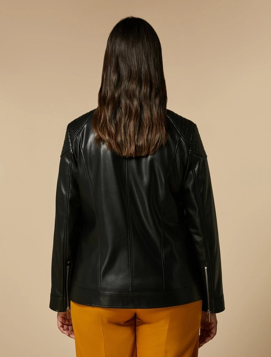 Vetements Marina Rinaldi | Blouson Biker En Tissu Enduit Noir