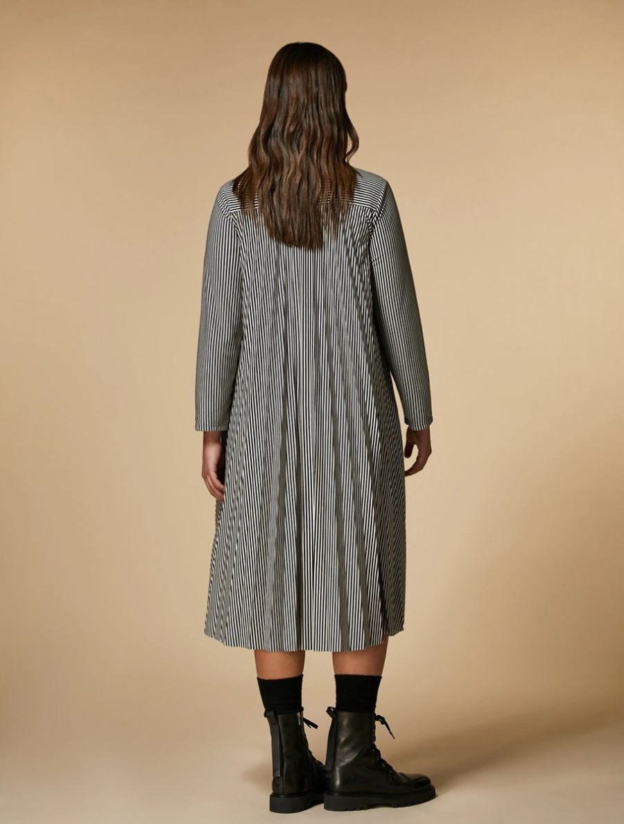 Vetements Marina Rinaldi | Robe Chemise En Jersey Plisse Marine Fonce