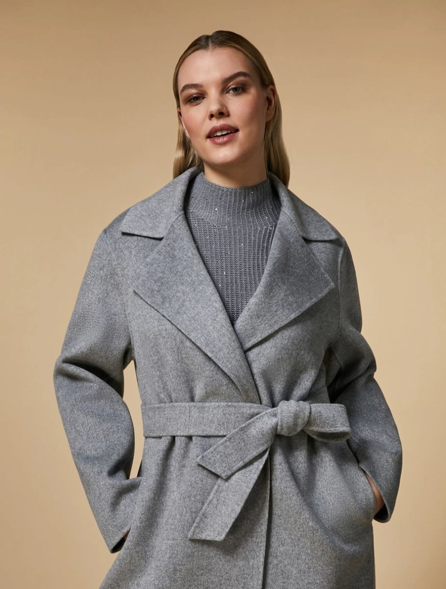 Vetements Marina Rinaldi | Manteau Double Face En Pure Laine Gris Moyen