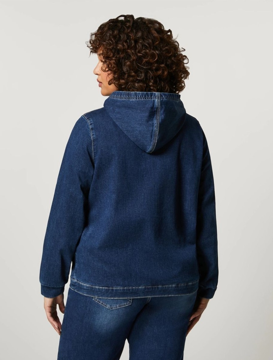 Vetements Marina Rinaldi | Veste Polaire En Jean Bleu Nuit