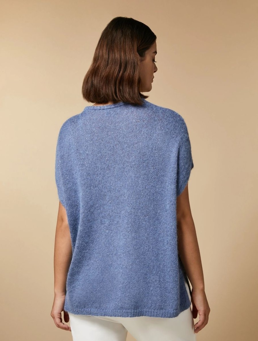 Vetements Marina Rinaldi | Pull Alpaga A Sequins Bleu Ski