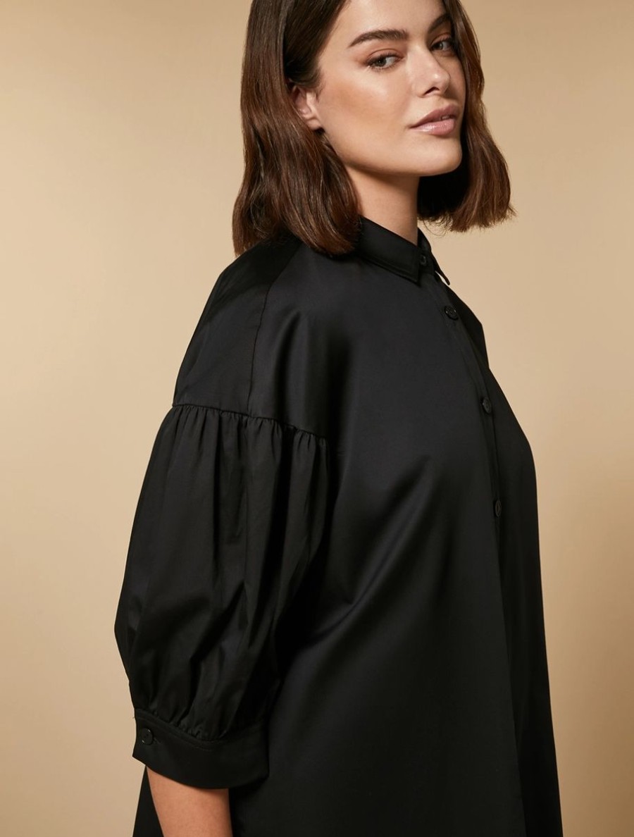 Vetements Marina Rinaldi | Chemise En Satin De Coton Noir