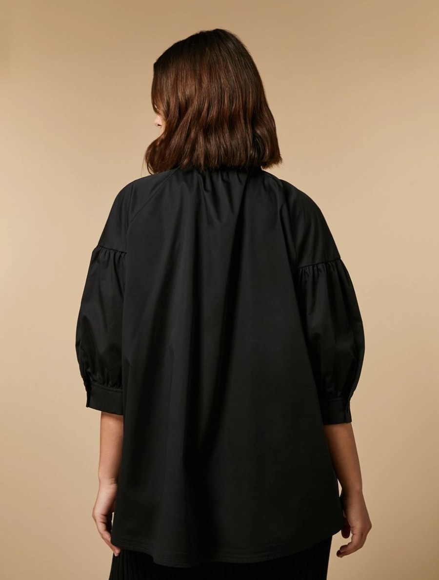 Vetements Marina Rinaldi | Chemise En Satin De Coton Noir