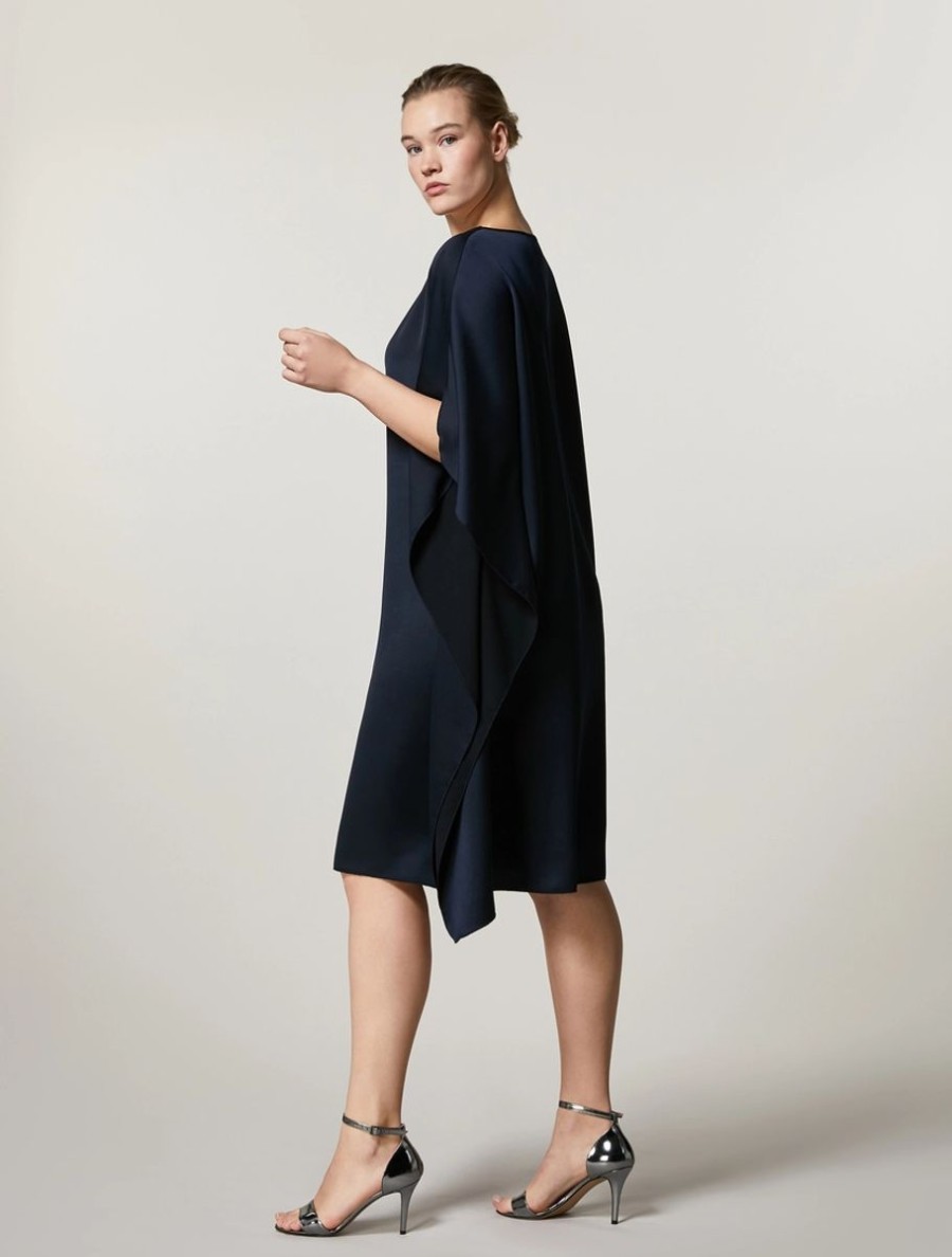 Vetements Marina Rinaldi | Robe En Crepe Envers Satin Marine Fonce