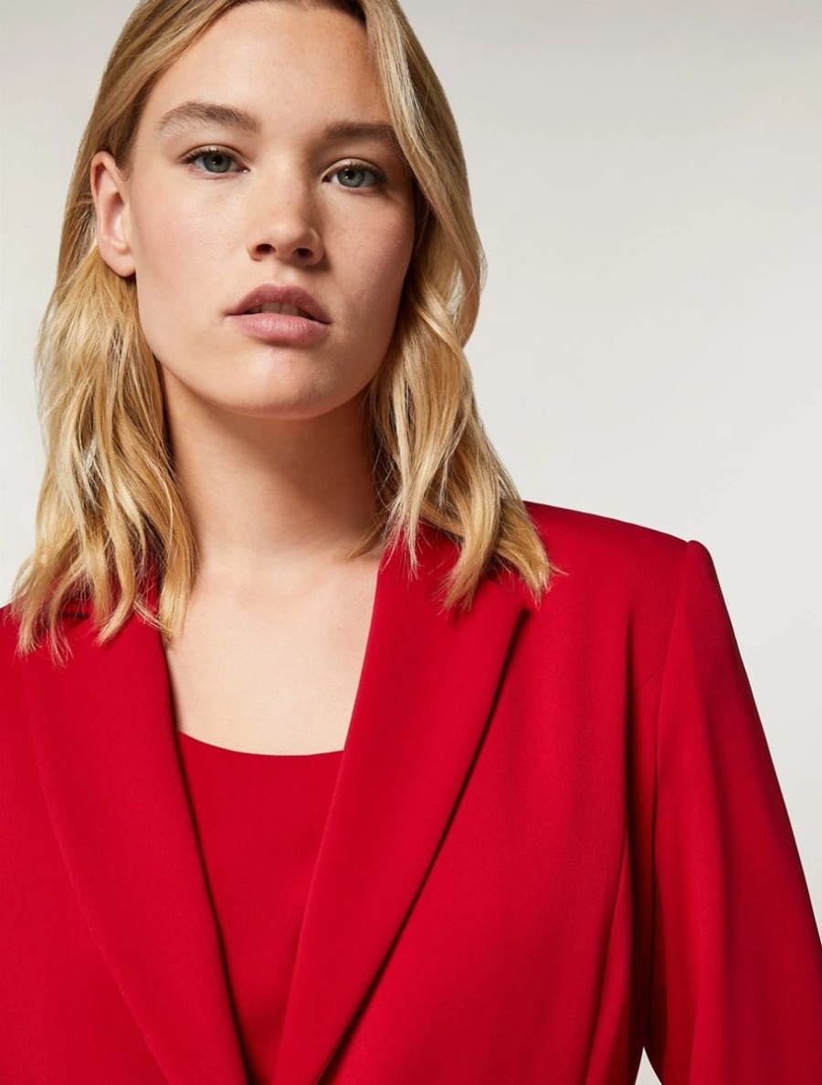 Vetements Marina Rinaldi | Blazer Fluide En Tissu Stretch Rouge