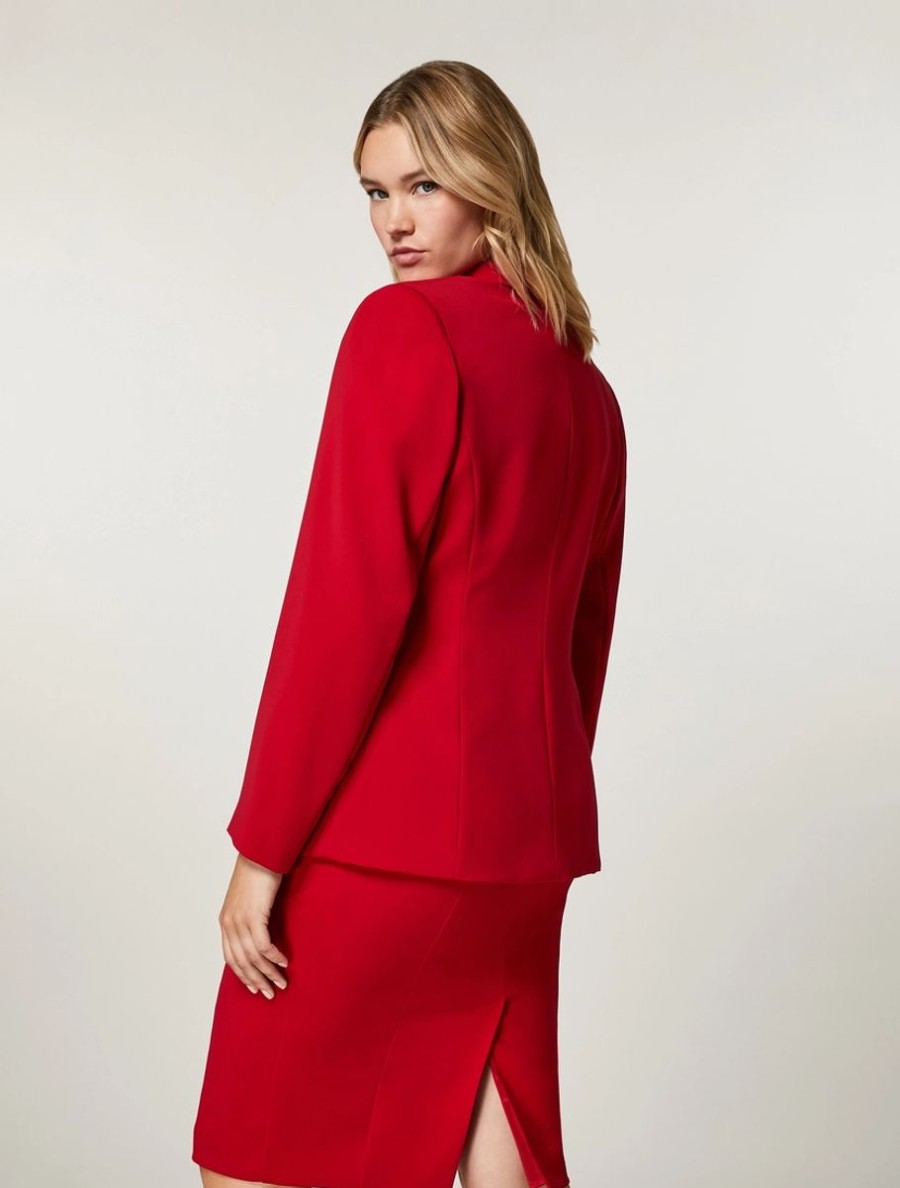 Vetements Marina Rinaldi | Blazer Fluide En Tissu Stretch Rouge