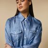 Vetements Marina Rinaldi | Chemise En Serge De Soie Imprimee Avio