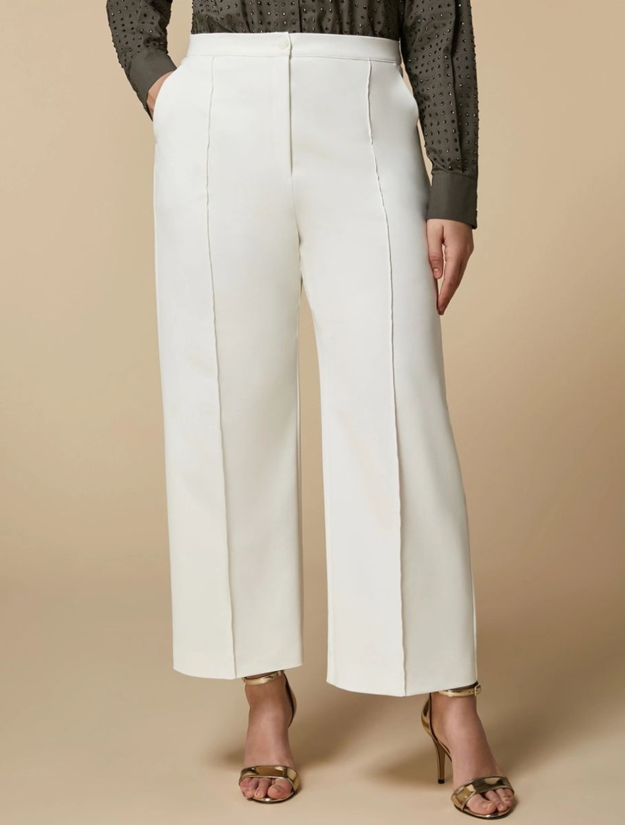 Vetements Marina Rinaldi | Pantalon Droit En Toile De Coton Blanc