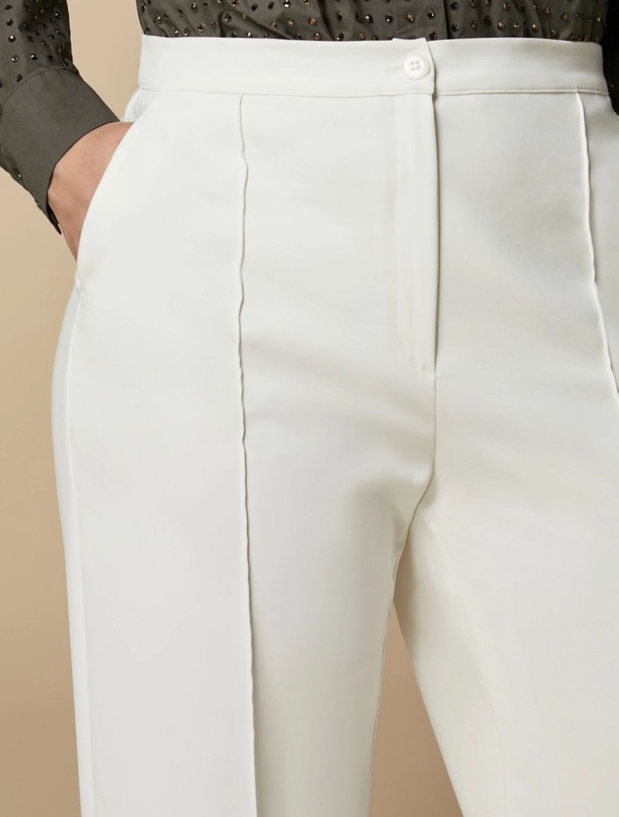 Vetements Marina Rinaldi | Pantalon Droit En Toile De Coton Blanc