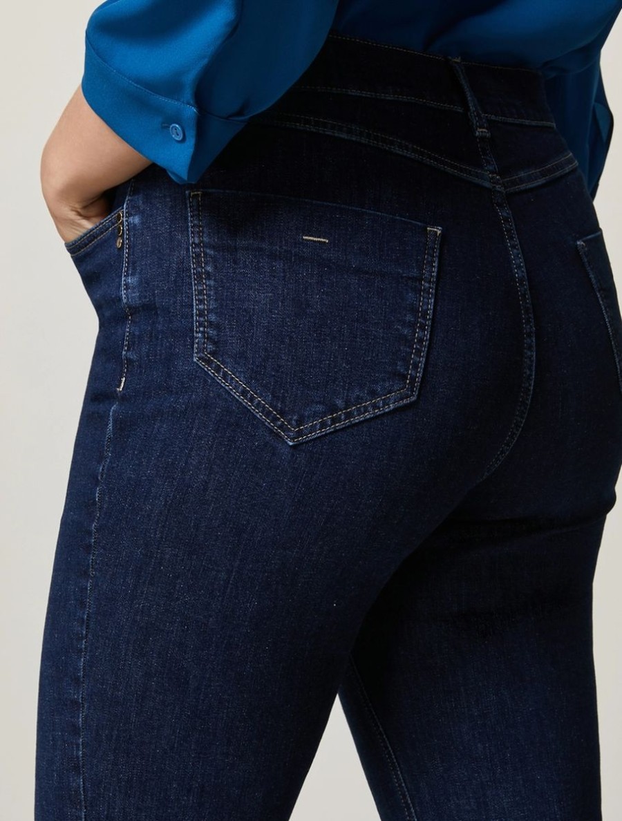 Vetements Marina Rinaldi | Jean En Denim De Coton Marine Fonce