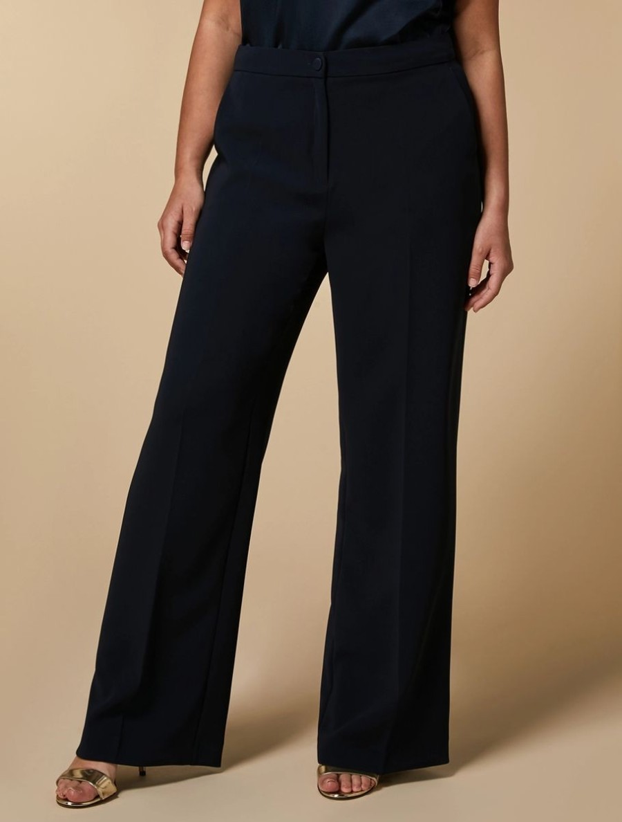 Vetements Marina Rinaldi | Pantalon Droit En Triacetate Marine Fonce