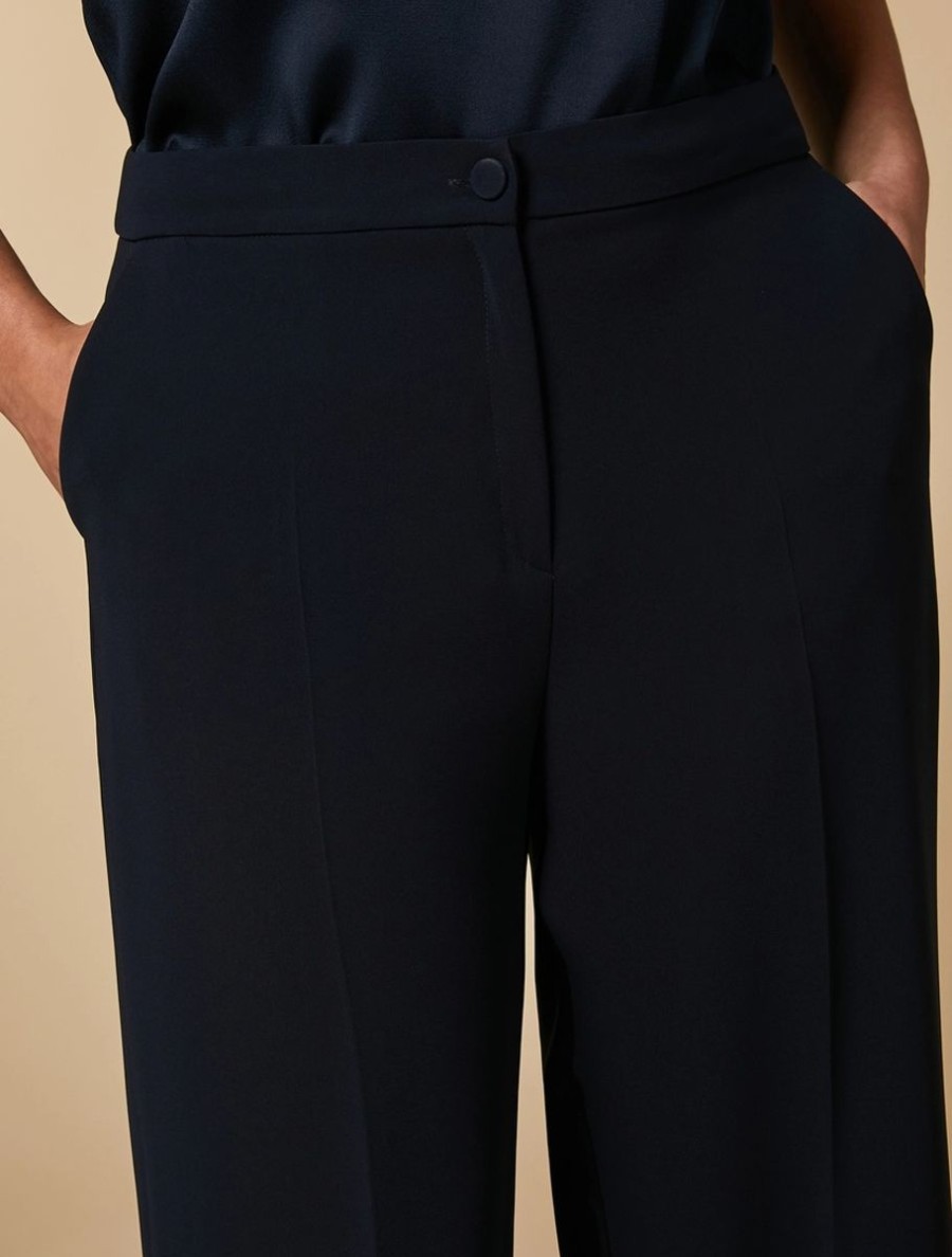 Vetements Marina Rinaldi | Pantalon Droit En Triacetate Marine Fonce