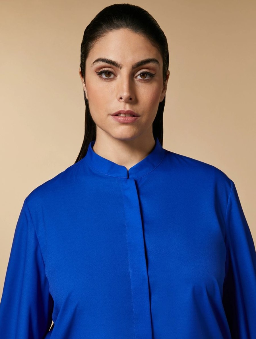 Vetements Marina Rinaldi | Chemise En Crepe De Chine Bleu De Chine