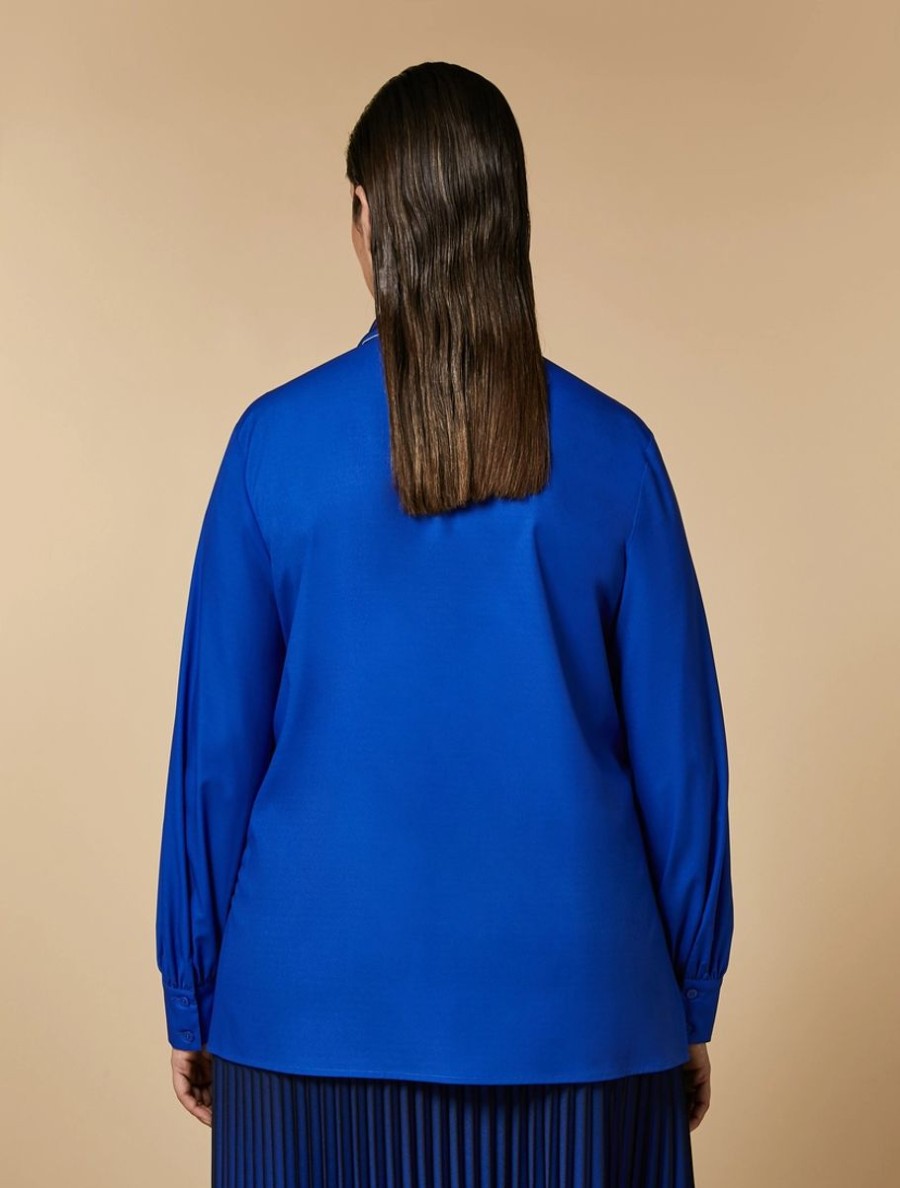 Vetements Marina Rinaldi | Chemise En Crepe De Chine Bleu De Chine