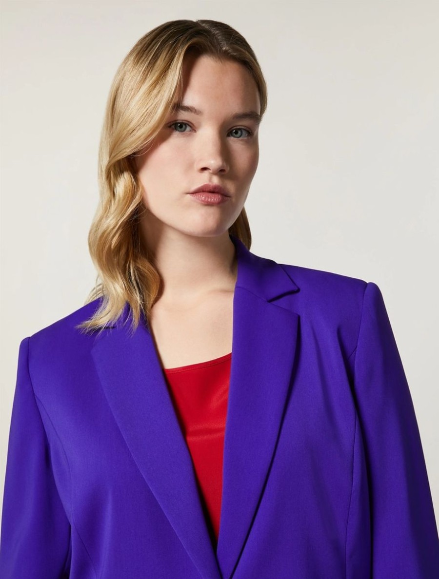 Vetements Marina Rinaldi | Blazer Fluide En Tissu Stretch Violet