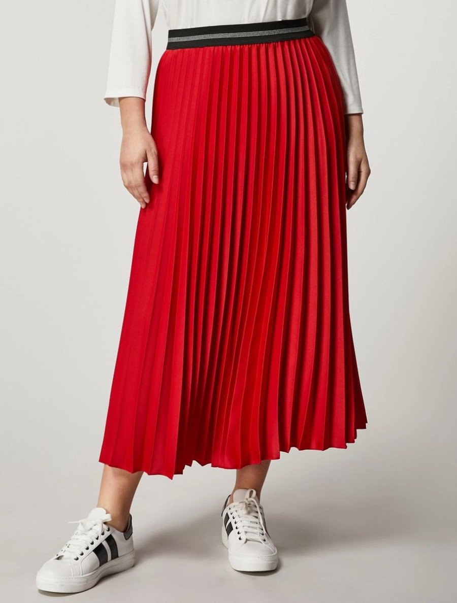 Vetements Marina Rinaldi | Jupe En Crepe Envers Satin Rouge