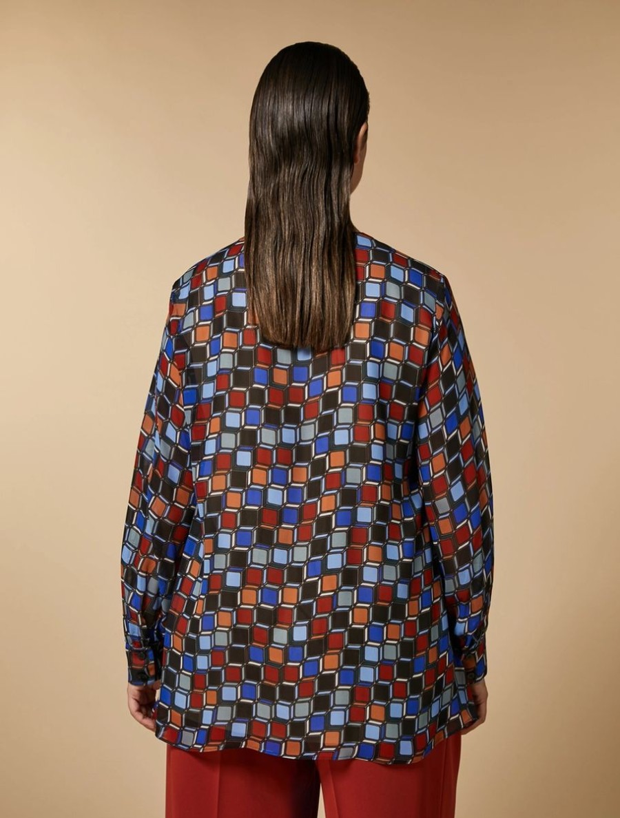 Vetements Marina Rinaldi | Tunique En Georgette Imprimee Bleu De Chine