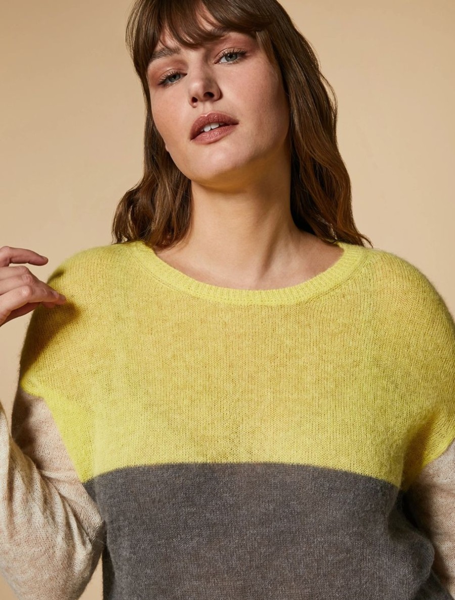 Vetements Marina Rinaldi | Pull Alpaga Color Block Gris Moyen