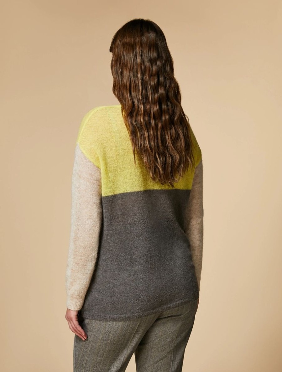 Vetements Marina Rinaldi | Pull Alpaga Color Block Gris Moyen