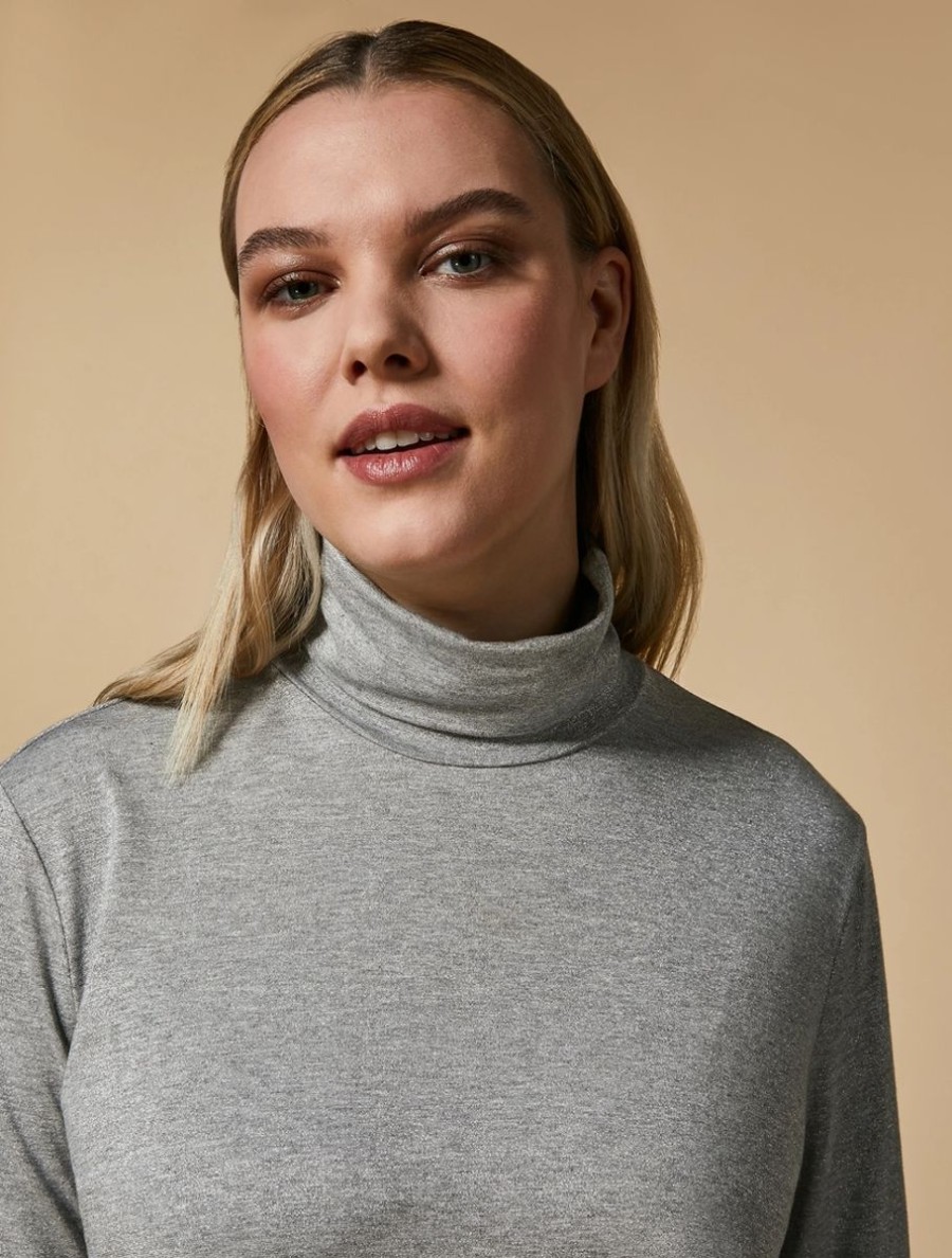 Vetements Marina Rinaldi | Pull Col Roule En Jersey Gris Clair