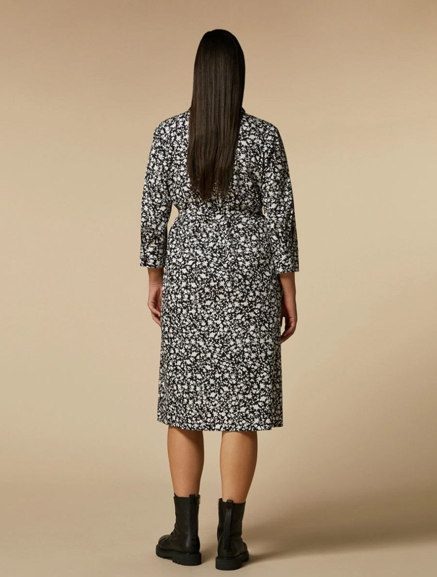 Vetements Marina Rinaldi | Robe Chemise En Popeline Imprimee Noir