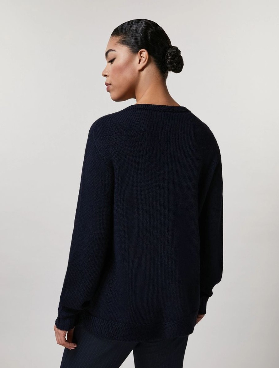 Vetements Marina Rinaldi | Pull En Laine, Viscose Et Alpaga Marine Fonce