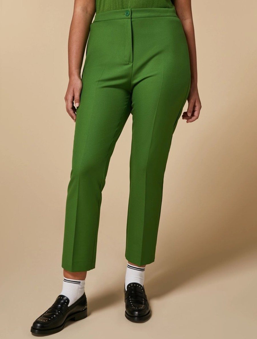 Vetements Marina Rinaldi | Pantalon Evase En Viscose Melangee Vert