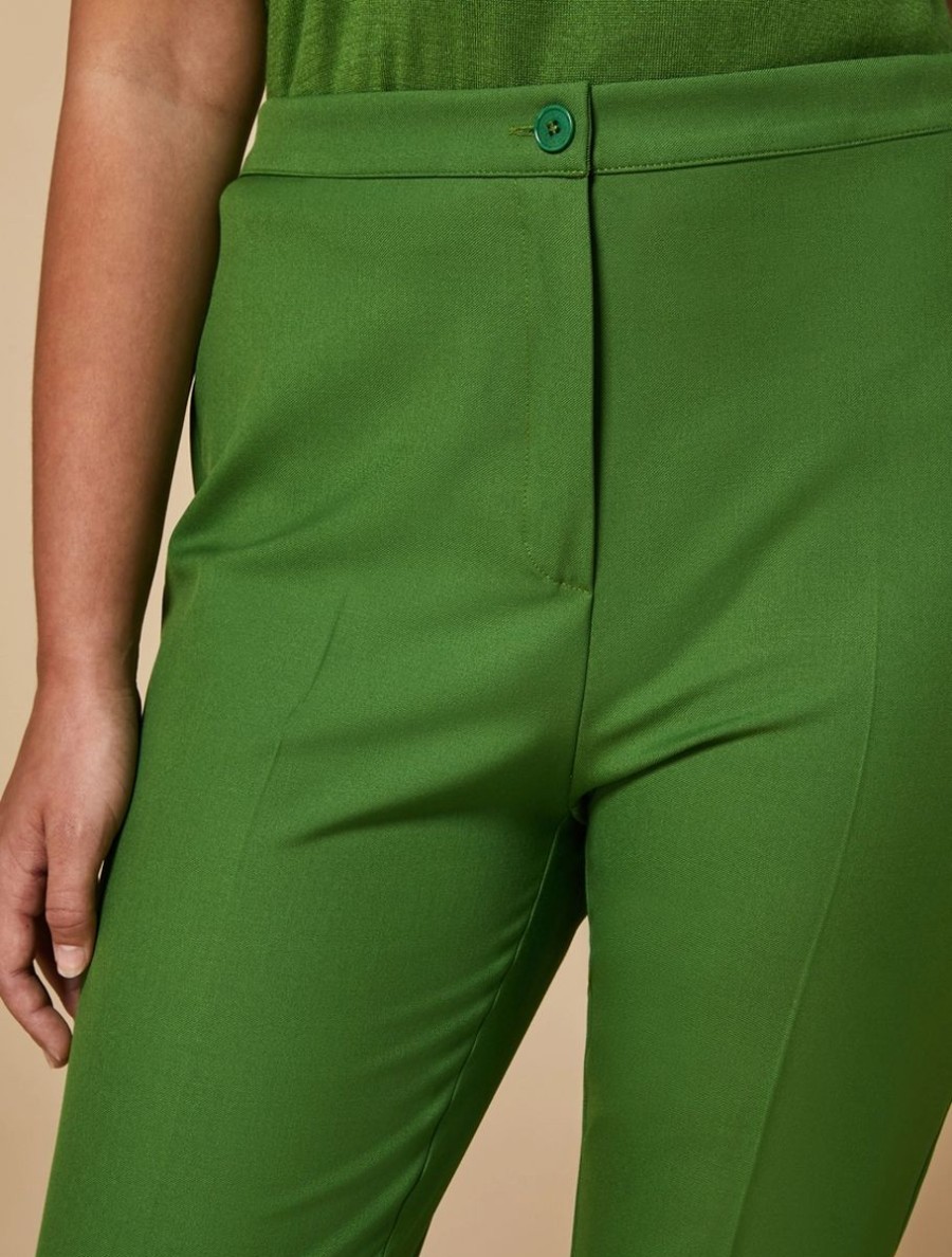 Vetements Marina Rinaldi | Pantalon Evase En Viscose Melangee Vert