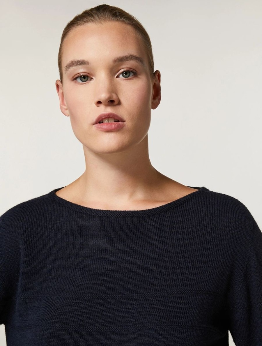 Vetements Marina Rinaldi | Pull En Laine, Viscose Et Alpaga Marine Fonce