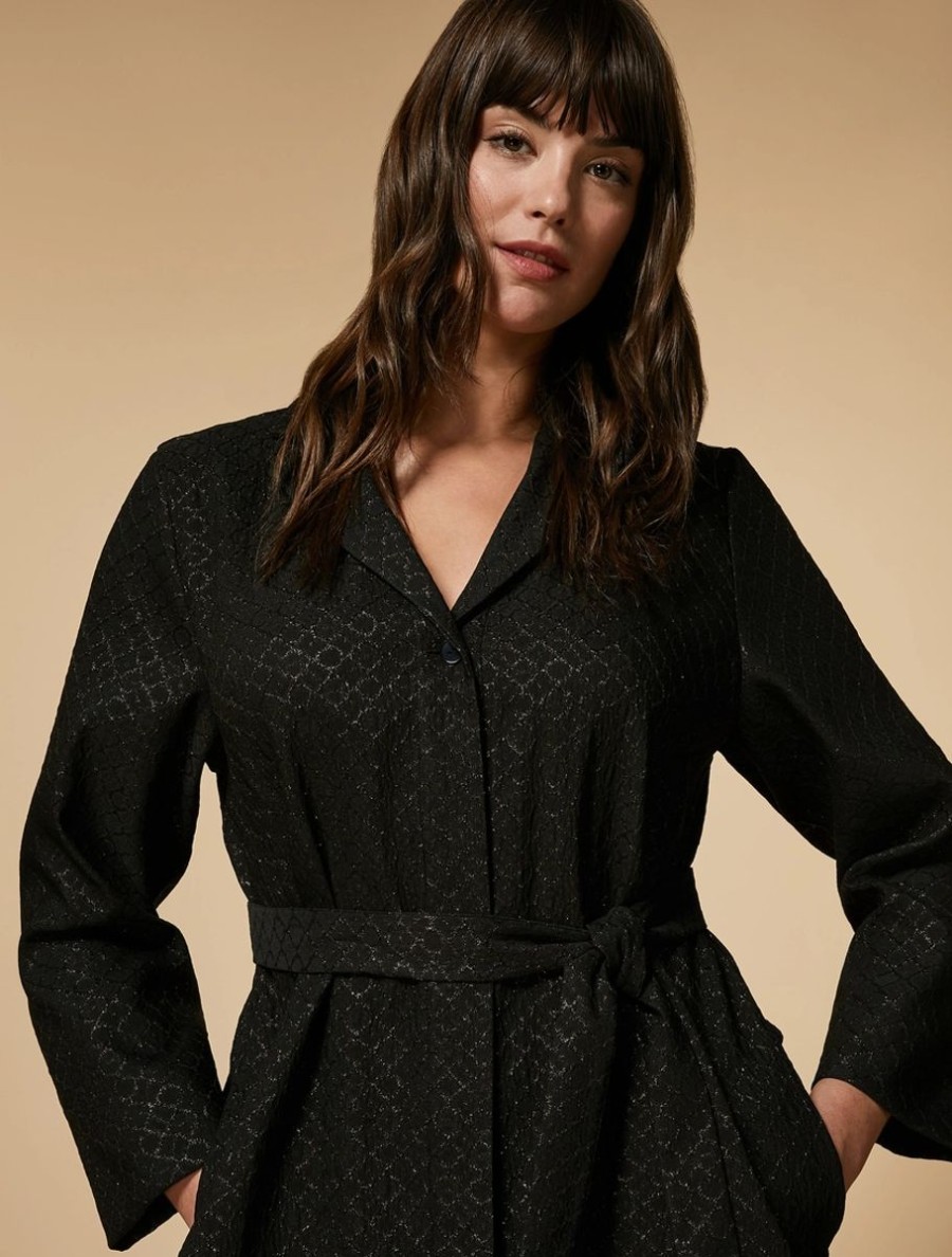 Vetements Marina Rinaldi | Robe Chemise En Jacquard Noir