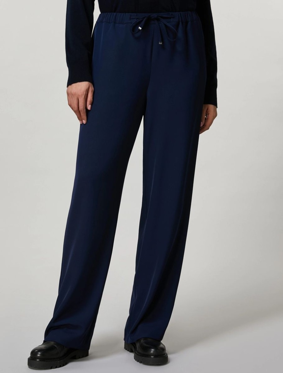 Vetements Marina Rinaldi | Pantalon Fluide En Cady Stretch Marine Fonce