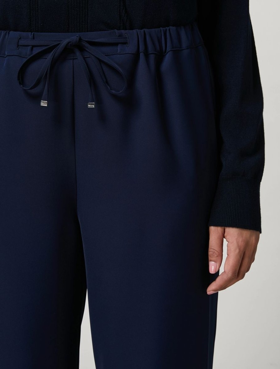 Vetements Marina Rinaldi | Pantalon Fluide En Cady Stretch Marine Fonce