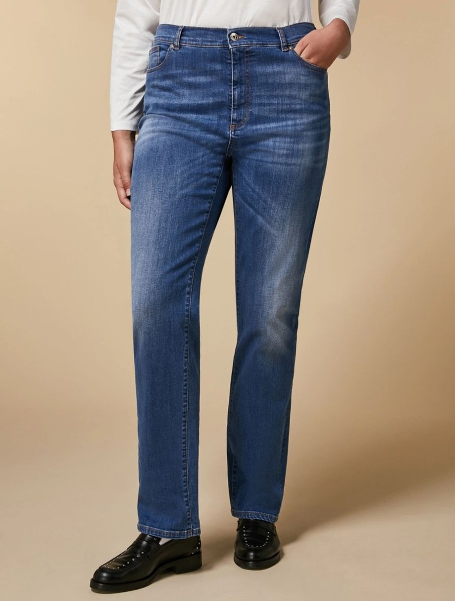 Vetements Marina Rinaldi | Jean Regulier En Denim Stretch Bleu Ski