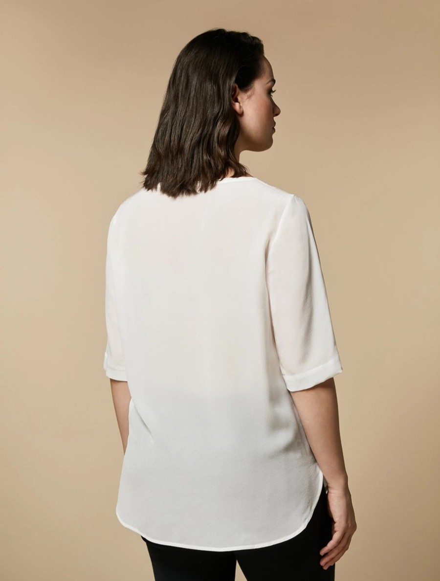 Vetements Marina Rinaldi | Blouse En Crepe De Chine De Soie Blanc