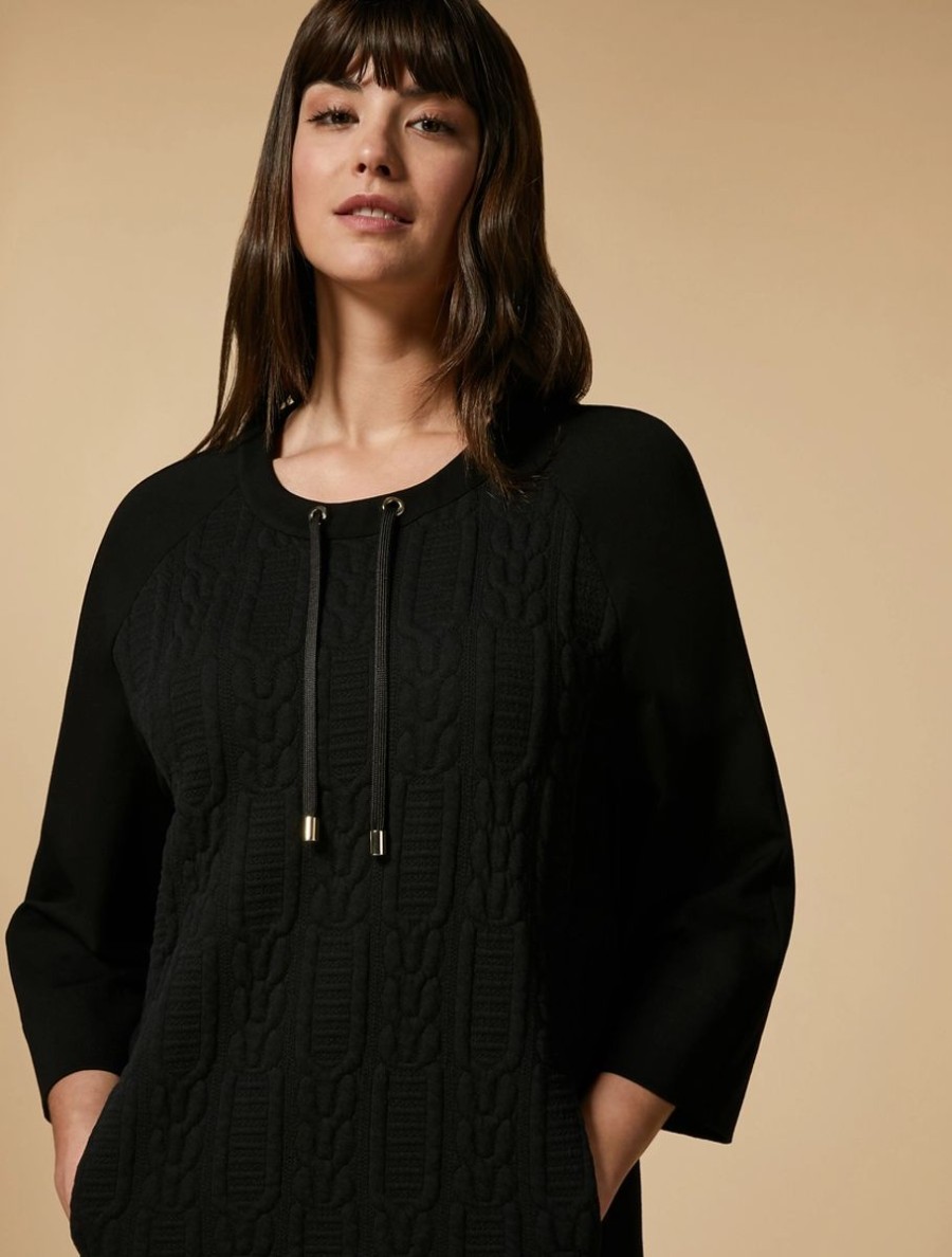 Vetements Marina Rinaldi | Robe En Jersey Avec Empiecement En Tricot Noir