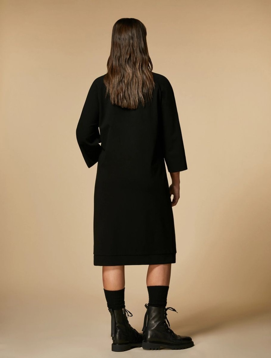 Vetements Marina Rinaldi | Robe En Jersey Avec Empiecement En Tricot Noir