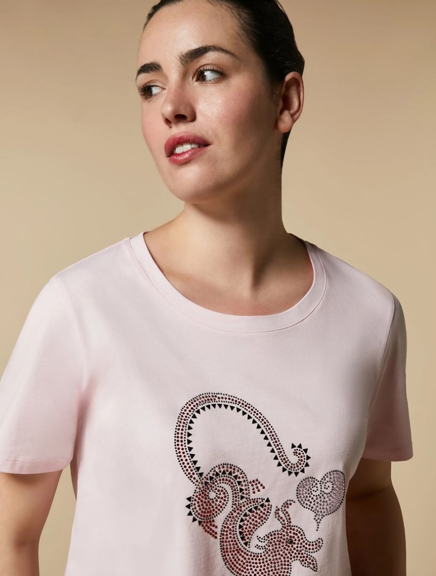 Vetements Marina Rinaldi | T-Shirt En Jersey Orne De Strass Rose