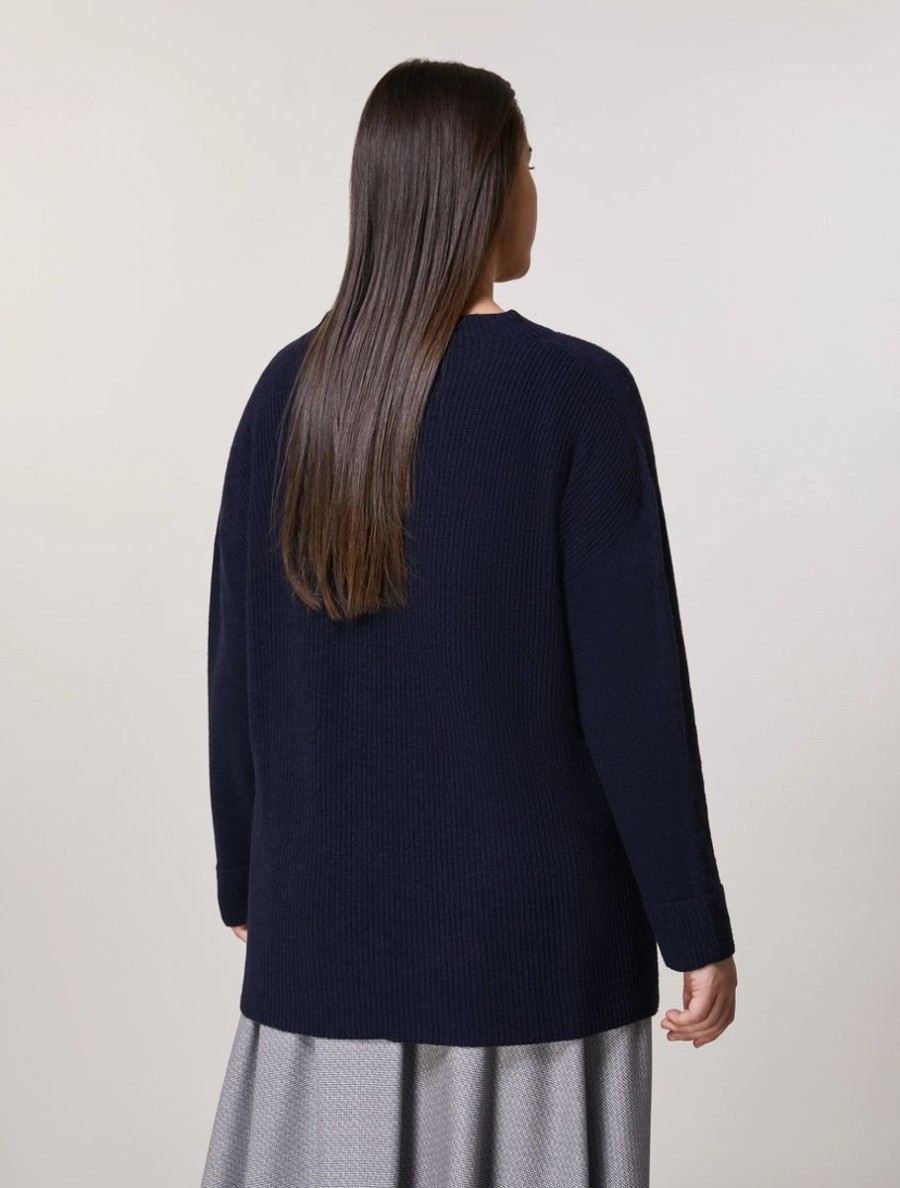 Vetements Marina Rinaldi | Pull En Laine Et Cachemire Marine Fonce