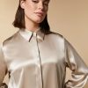 Vetements Marina Rinaldi | Chemise En Satin De Soie Beige Fonce