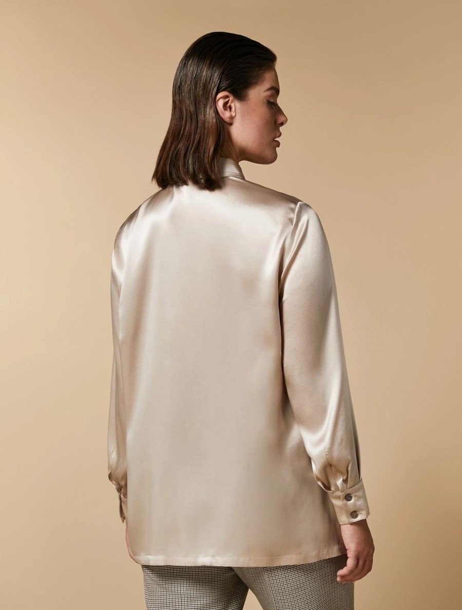 Vetements Marina Rinaldi | Chemise En Satin De Soie Beige Fonce