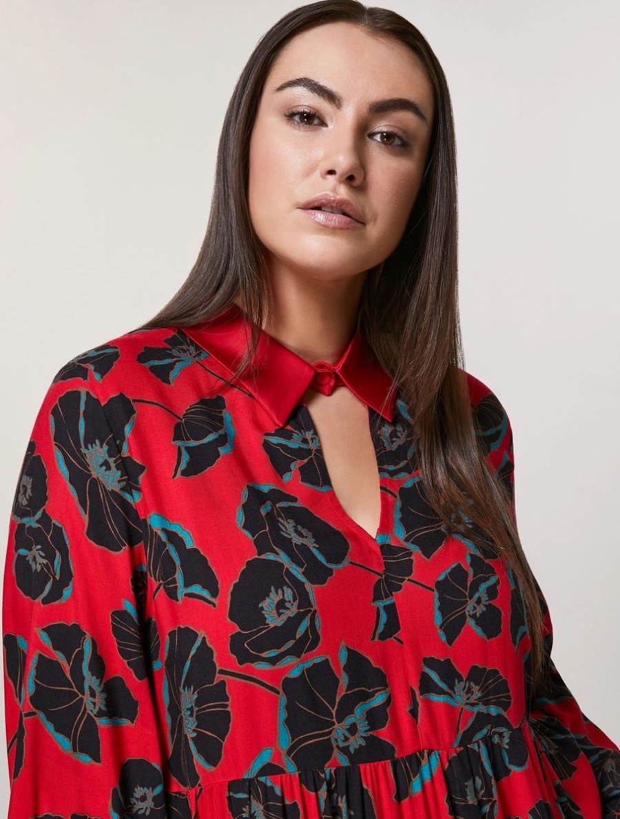 Vetements Marina Rinaldi | Robe Chemisier En Serge De Viscose Rouge