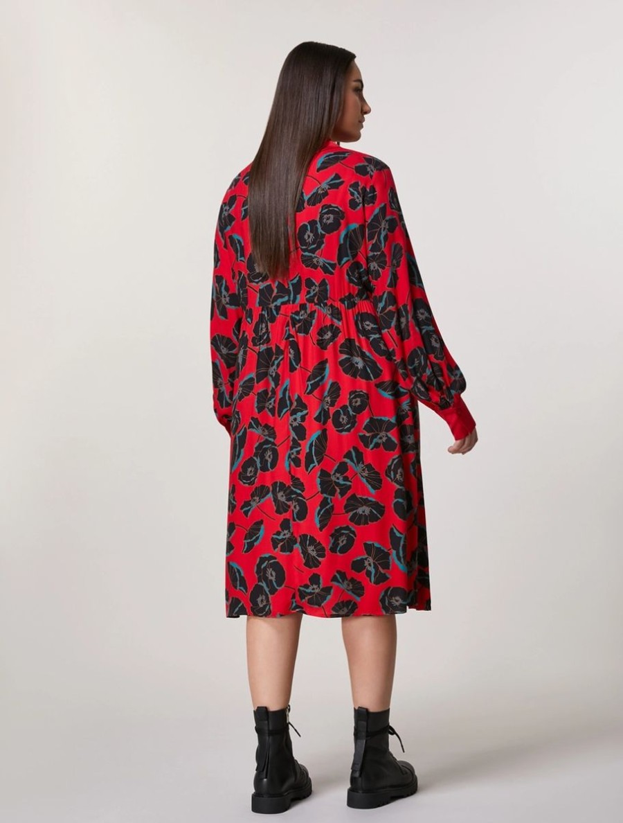 Vetements Marina Rinaldi | Robe Chemisier En Serge De Viscose Rouge