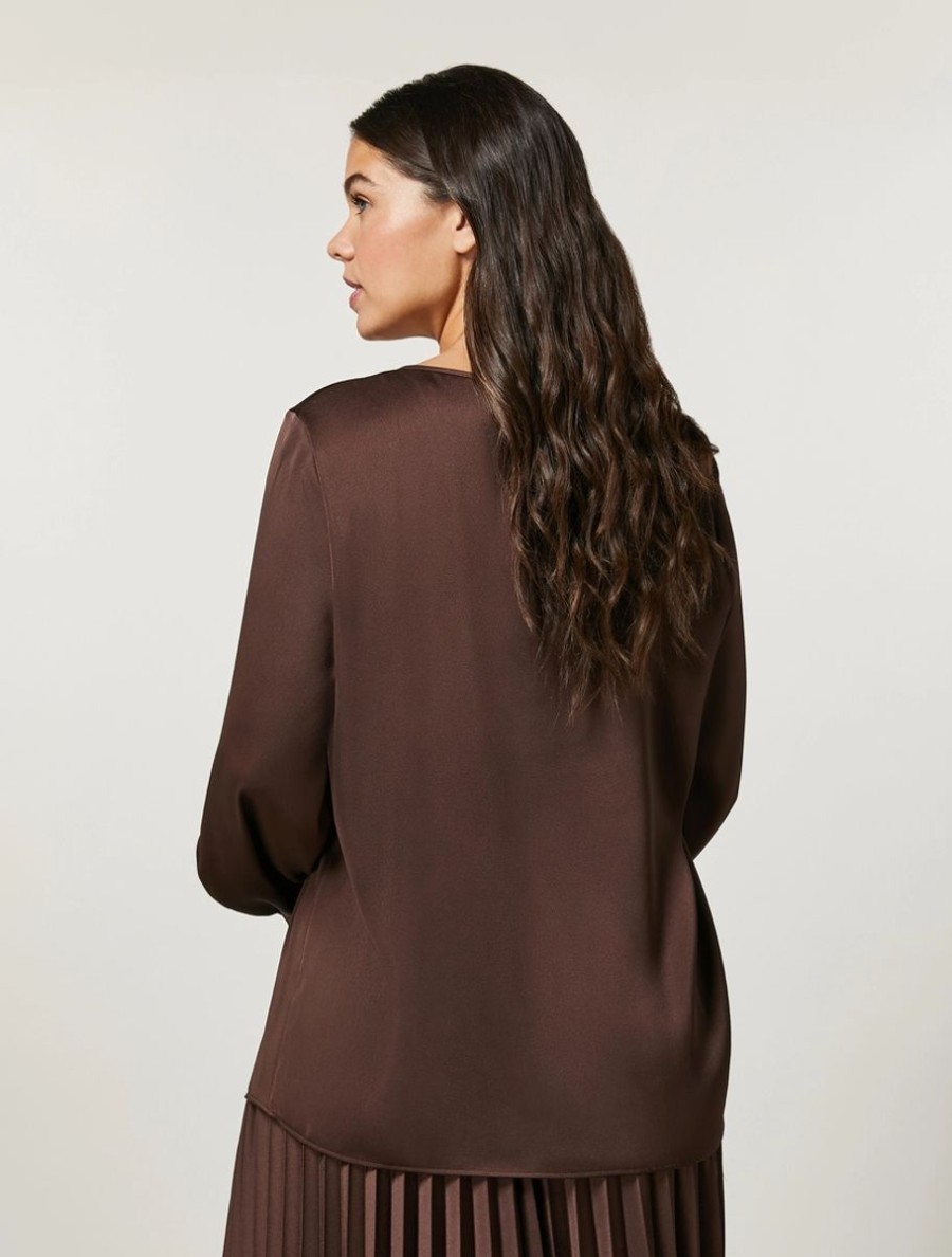 Vetements Marina Rinaldi | Blouse En Satin Martele Marron Fonce