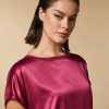 Vetements Marina Rinaldi | T-Shirt En Jersey Satine Et Crepe Fuchsia