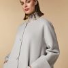 Vetements Marina Rinaldi | Veste Double Face En Laine Melangee Gris Clair